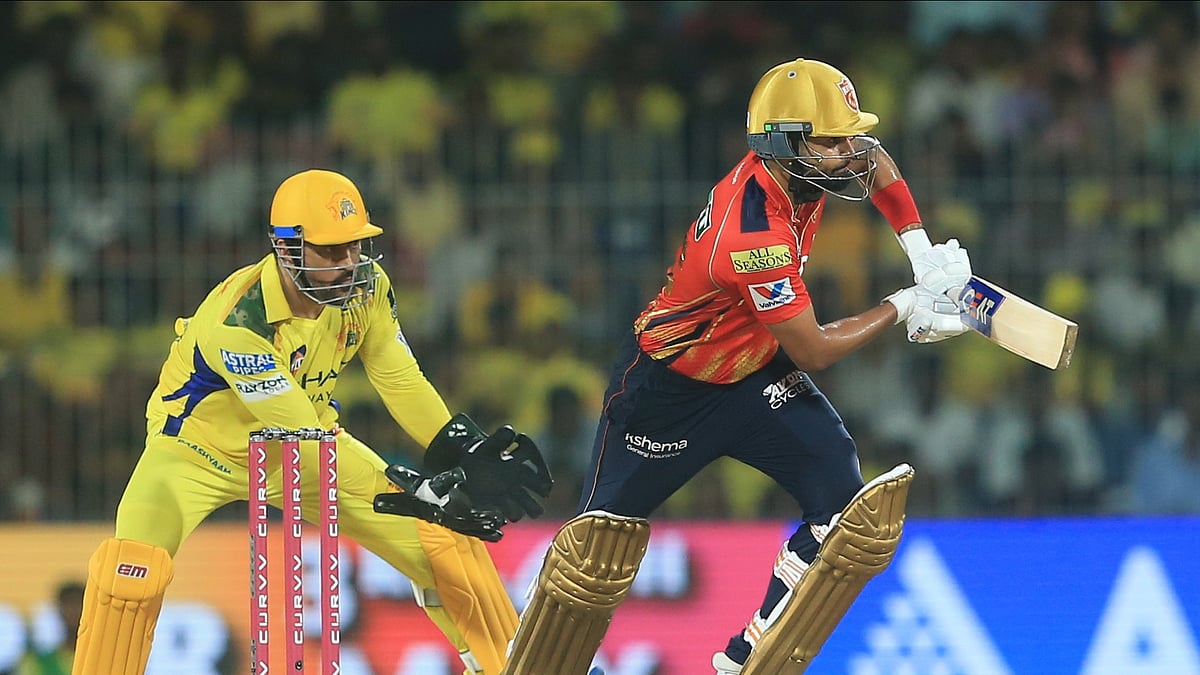 AP Photo/R. Parthibhan : Punjab Kings' captain Shreyas Iyer plays a shot during the Indian Premier League cricket match between Chennai Super Kings and Punjab Kings at M. A. Chidambaram Stadium in Chennai, India.
