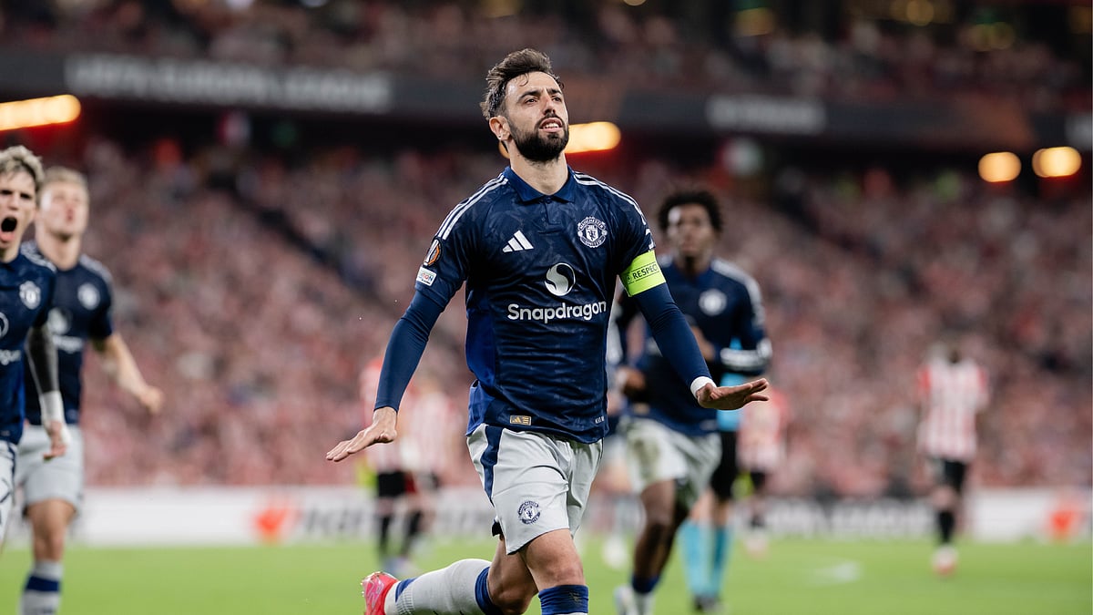 Bruno Fernandes celebrates his goal against Athletic Bilbao - null