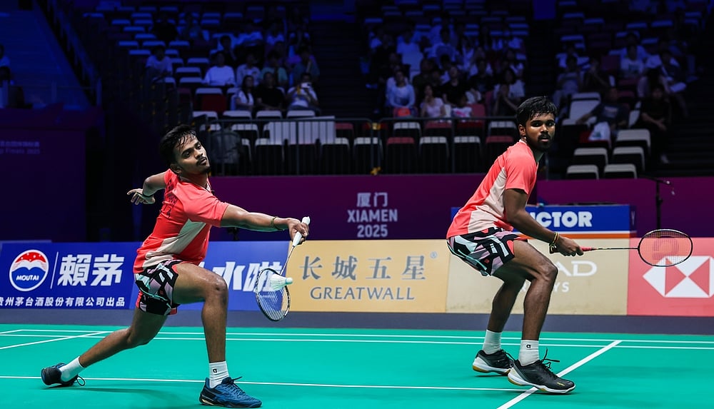Hariharan Amsakarunan (left) & Ruban Kumar Rethinasabapathi (right) in group stage action against England - Photo: Badminton Association Of India