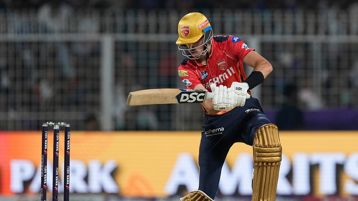 AP Photo/Bikas Das : Punjab Kings' Marco Jansen plays a shot during the Indian Premier League cricket match at Eden Gardens in Kolkata in Kolkata.