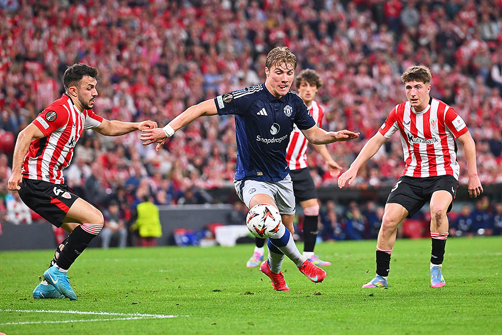 Spain Soccer Europa League Semi-Final match Athletic Bilbao vs Manchester United: Rasmus Hojlund
