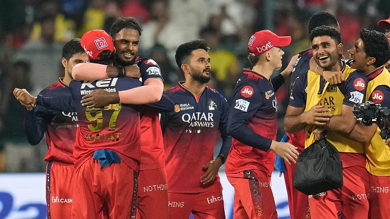 Royal Challengers Bengalurus Yash Dayal, third left facing camera. AP