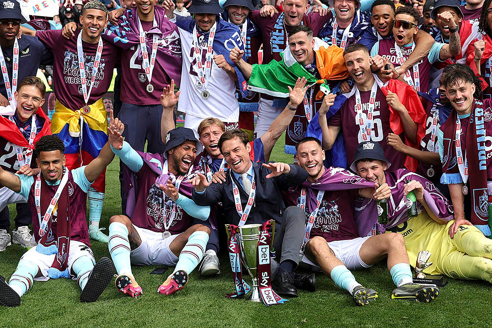 Britain Soccer English Football League Championship Burnley players runner-up trophy