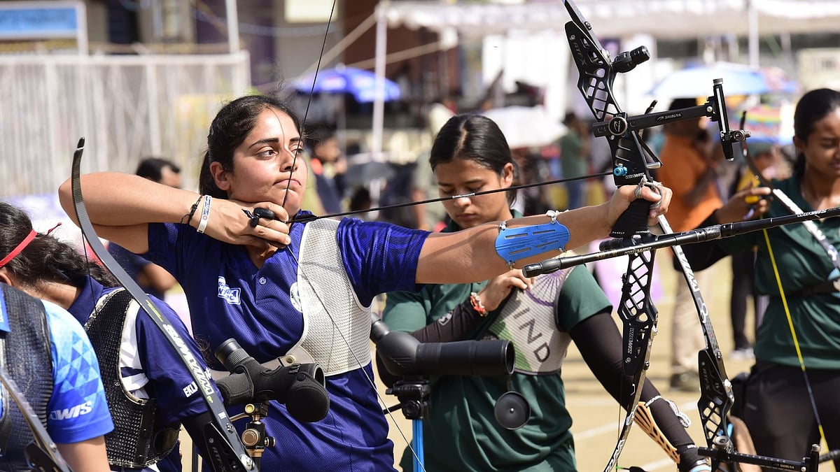 | Photo: X/Archery Association Of India : A Glimpse from the NTPC Khelo India National Ranking for Women Archery Tournament  at Bhopal, Madhya Pradesh. 