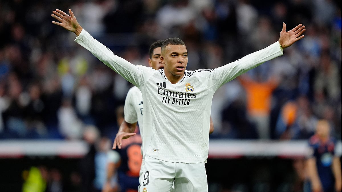 Kylian Mbappe celebrates his goal against Celta Vigo