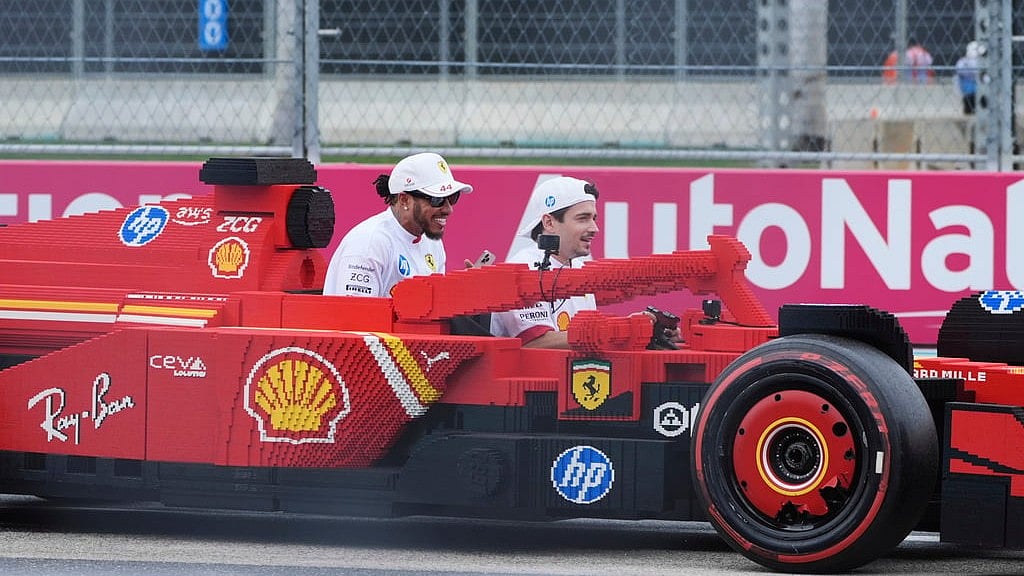 Ferrari Drivers Charles Leclerc and Lewis Hamilton drive together before the Formula One Miami Grand Prix auto race Sunday, May 4, 2025, in Miami Gardens.  - AP/Marta Lavandier
