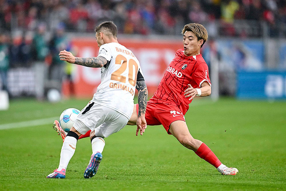 Germany Soccer Bundesliga Freiburg vs Bayer Leverkusen: Alejandro Grimaldo