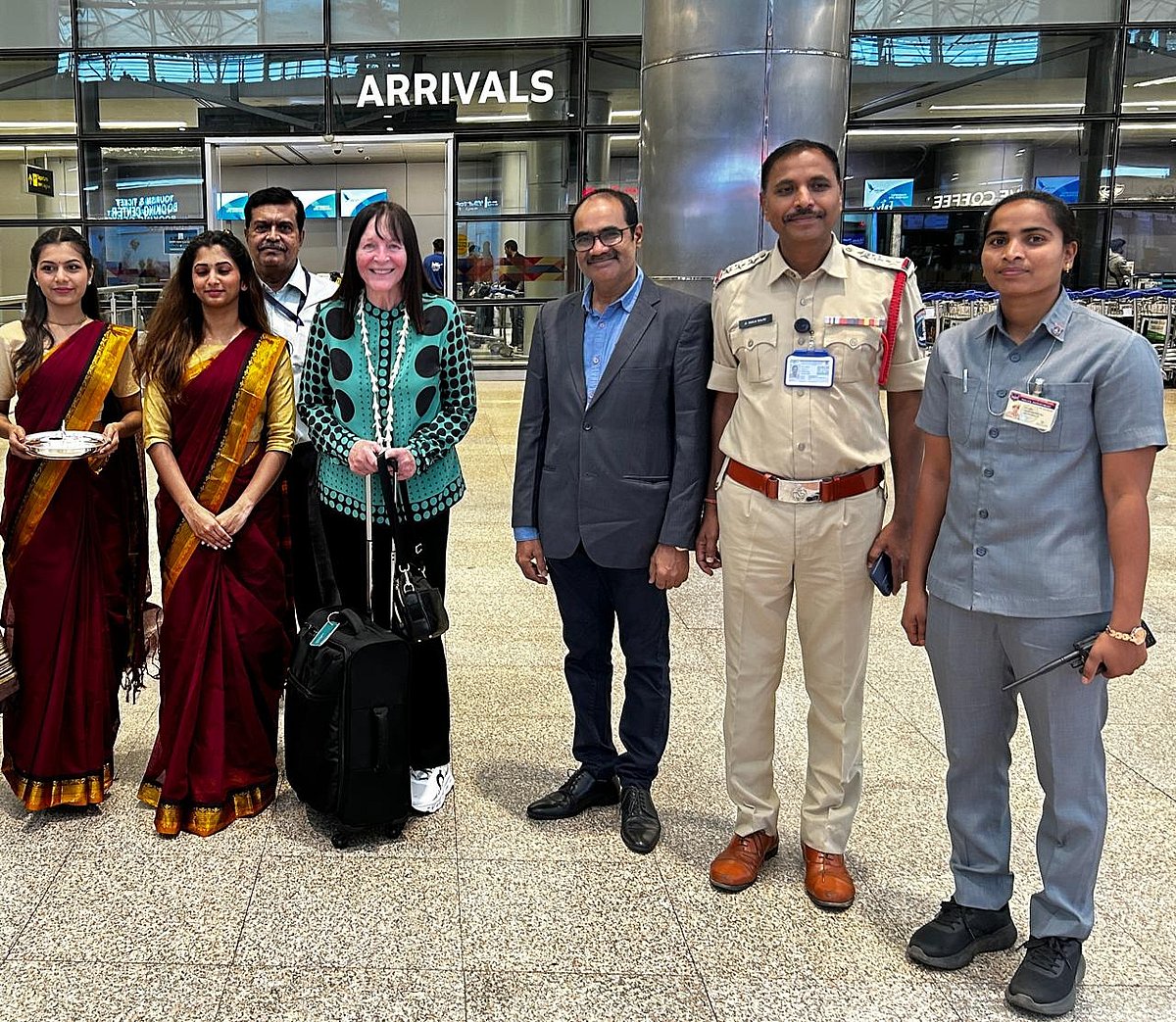 Miss World Chairperson Julia Evelyn Morley warmly welcomed at Hyderabad Airport.