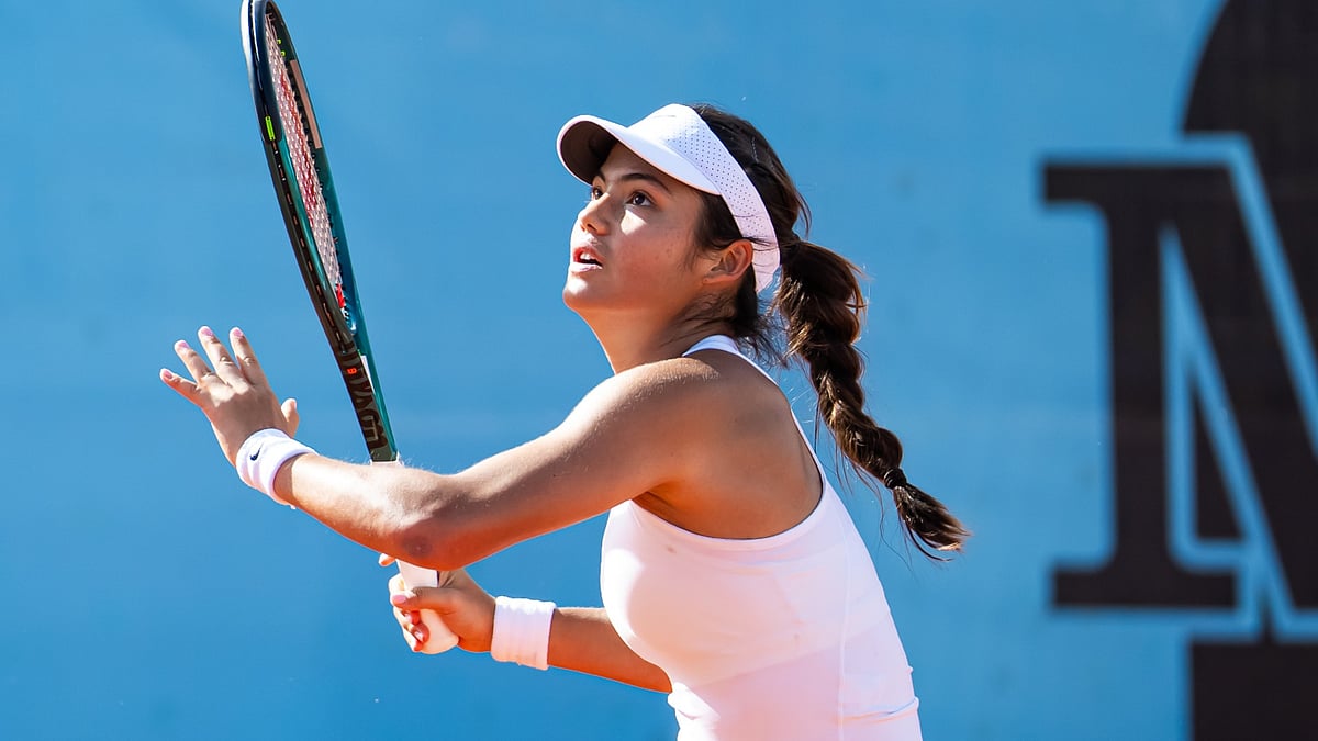 Emma Raducanu in action in Madrid. 