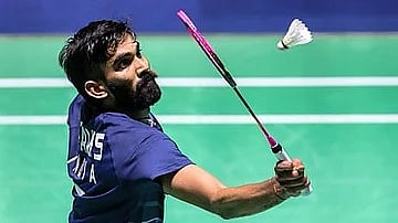 Photo: BAI Media : File photo of Indian men's singles badminton player Kidambi Srikanth in action at Swiss Open 2024.