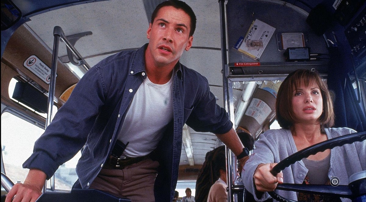 Still of Sandra Bullock and Keanu Reeves from Speed