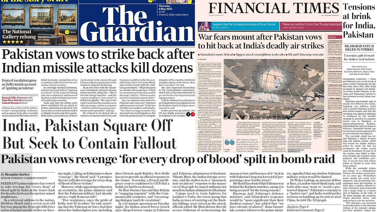 | Screendgrab from multiple foreign media outlets : 'India, Pakistan Square Off But Seek to Contain Fallout': How Foreign Media Reacted To India-Pakistan Tension