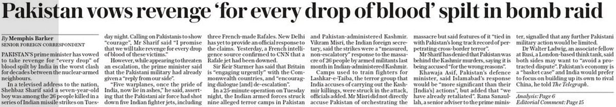 Pakistan vows revenge for every drop of blood split in bomb raid: The Daily Telegraph