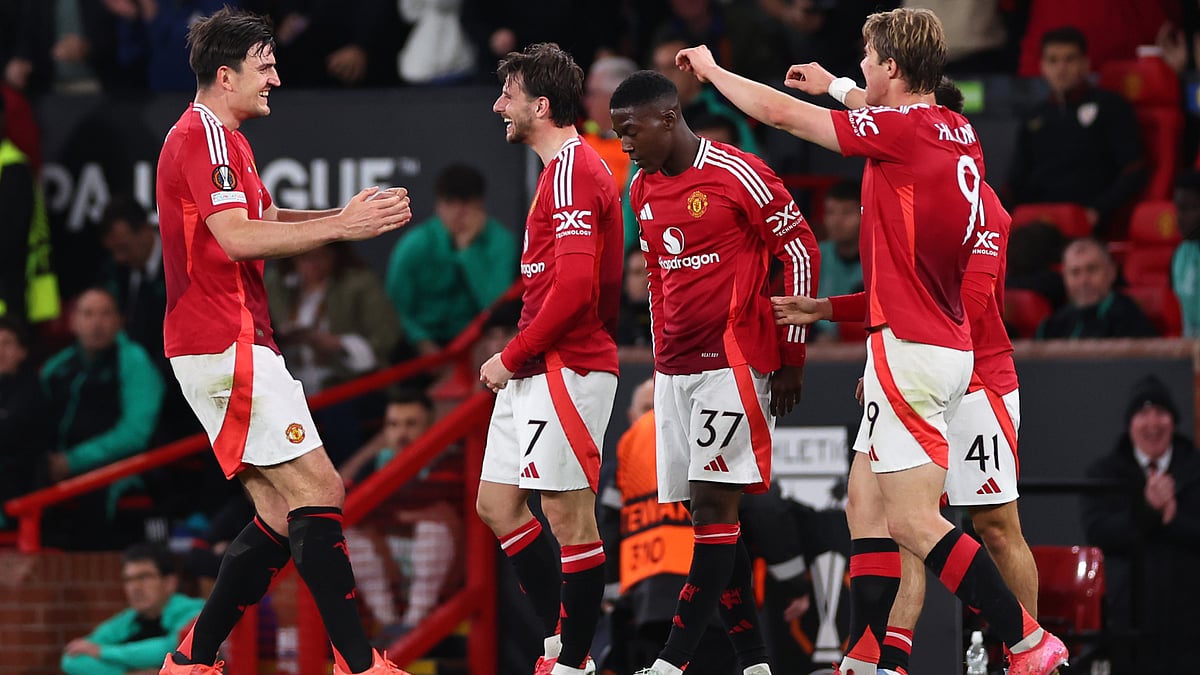 Mason Mount celebrates for Manchester United.