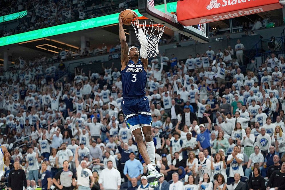 NBA basketball playoff series Game 2 Timberwolves vs Warriors_ Jaden McDaniels