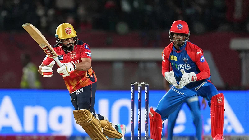 Punjab Kings Prabhsimran Singh, left, bats during the IPL 2025. AP