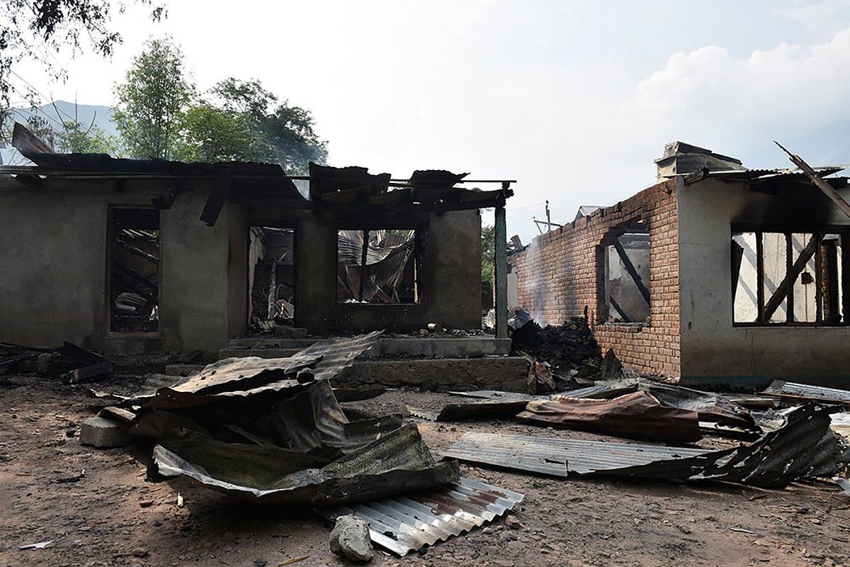 View of a house damaged in Salamabad area of Uri due to Pak shelling