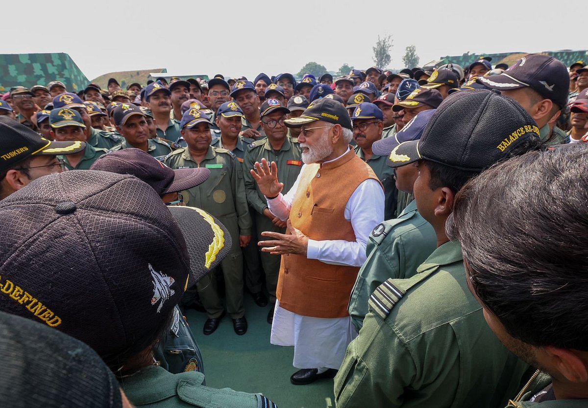 PM Modi with soldiers at Adampur Air Base on Tuesday