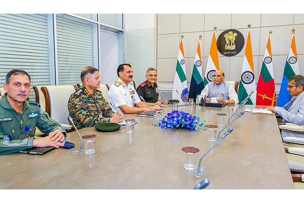 Rajnath Singh meets with CDS and Services chiefs