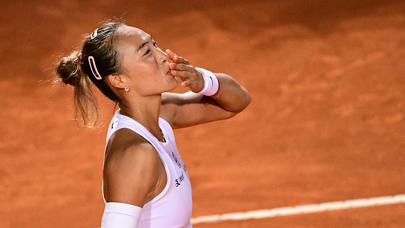 Zheng Qinwen celebrates in Rome on Wednesday