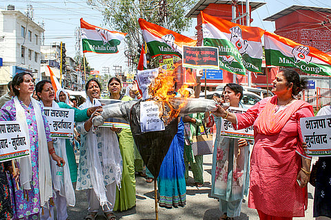 Protest against BJP leader Vijay Shah