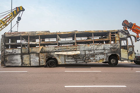 Moving bus catches fire in Lucknow