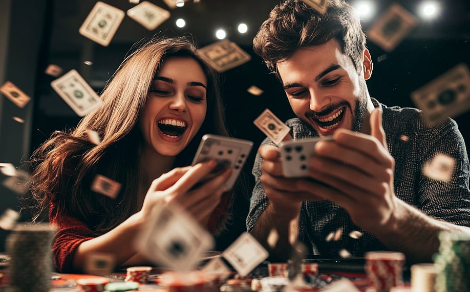 A man and Woman playing cards