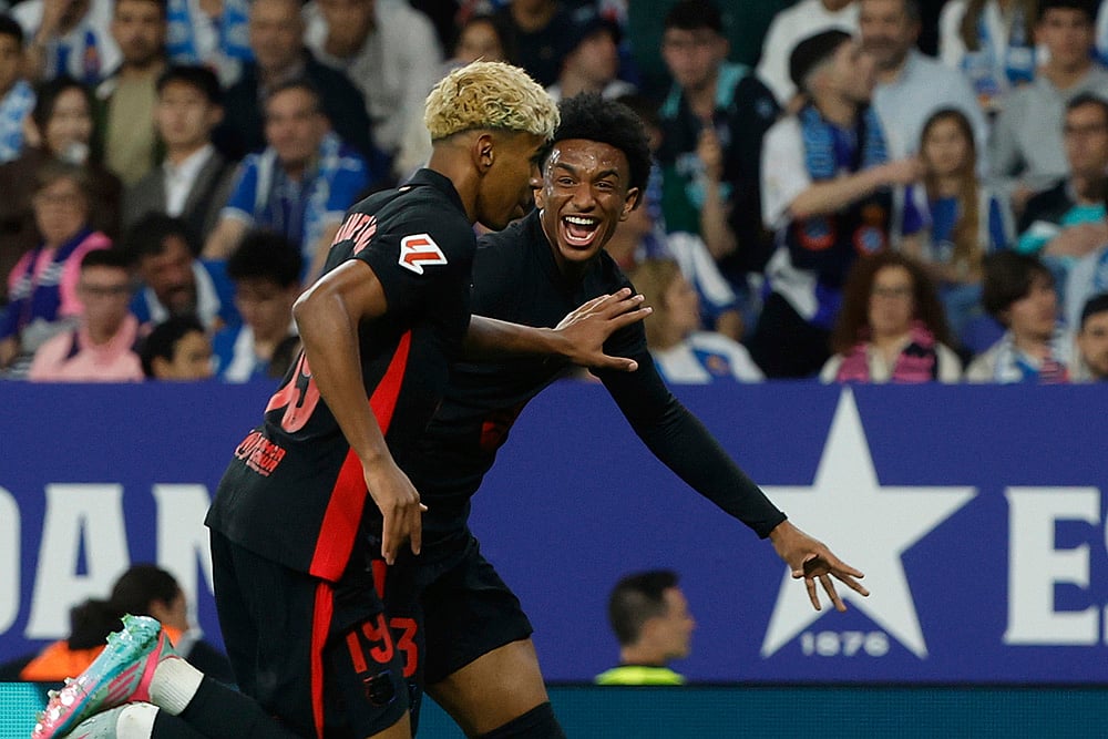 Spanish La Liga soccer Espanyol and Barcelona: Lamine Yamal