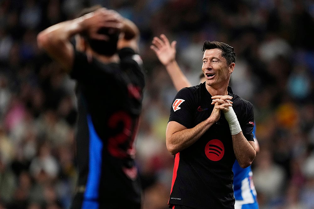Spanish La Liga soccer Espanyol and Barcelona: Robert Lewandowski