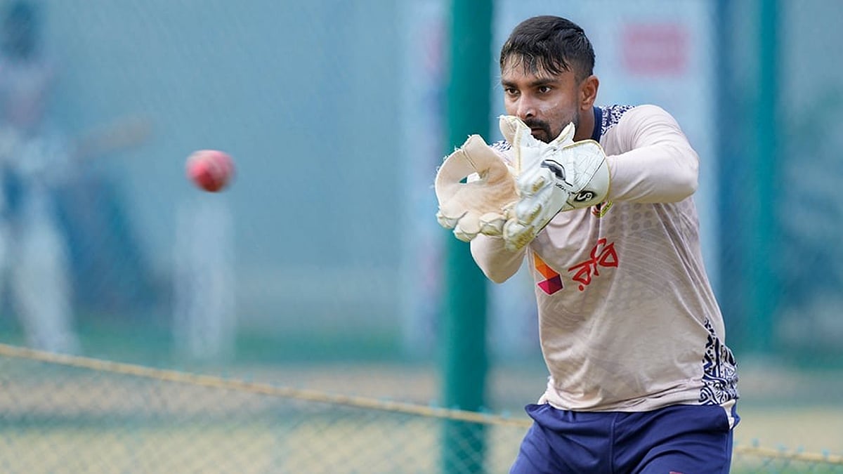 Litton Das participates in a training session