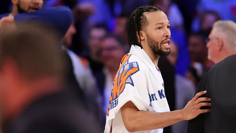 Jalen Brunson walks off the court after the New York Knicks victory