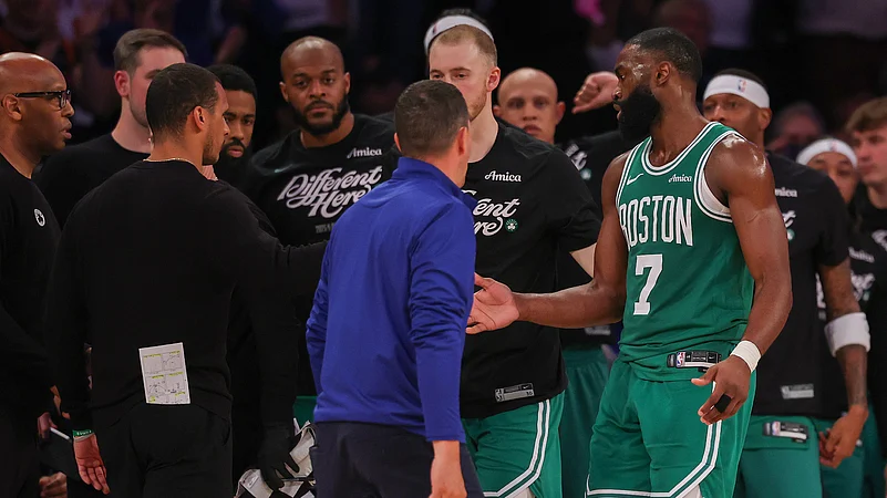 Jaylen Brown fouled out near the end of the third quarter
