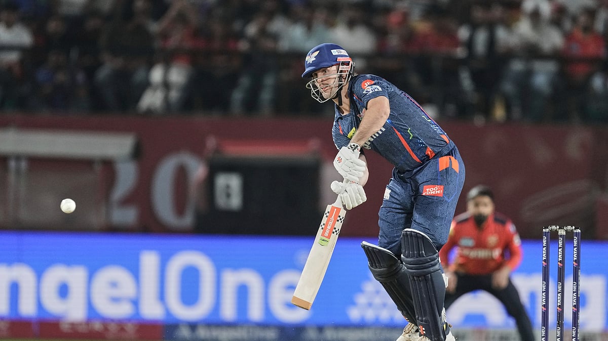 Lucknow Super Giants Mitchell Marsh plays a shot during the IPL match. AP