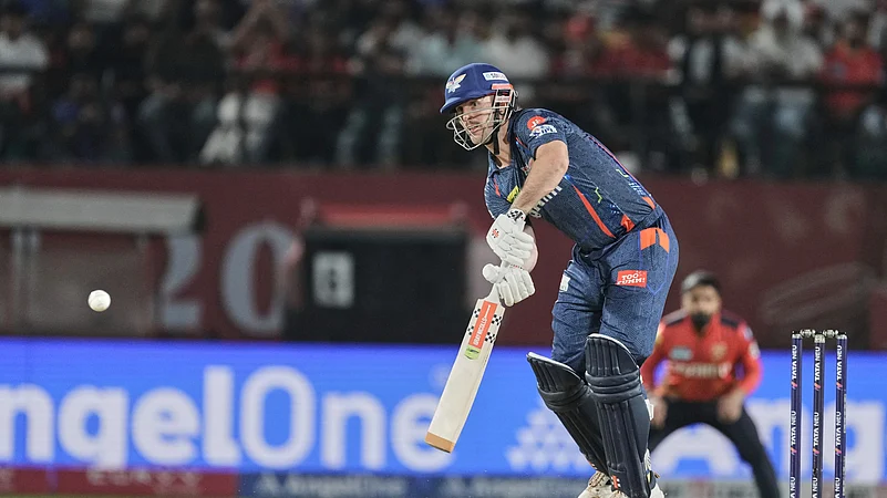 Lucknow Super Giants Mitchell Marsh plays a shot during the IPL match. AP