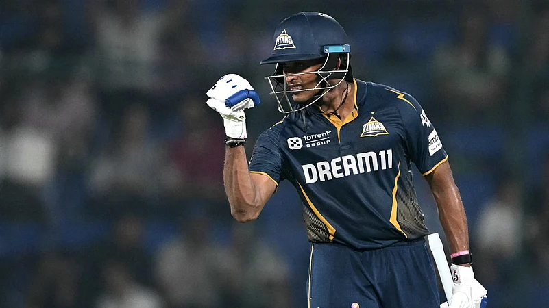Sai Sudharsan celebrates an incredible century.