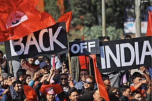 Photo: Getty Images : Border Issue: Nepalese students protest against border encroachments by both China and India at Maitighar Mandala on November 17, 2019