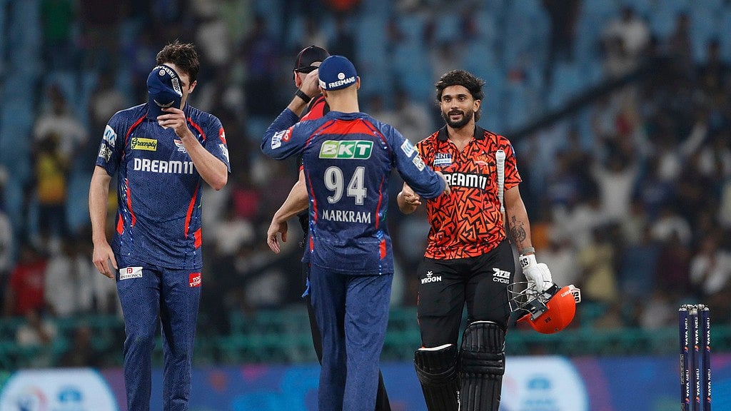 Sunrisers Hyderabads Nitish Kumar Reddy and Lucknow Super Giants Aiden Markram greet each other