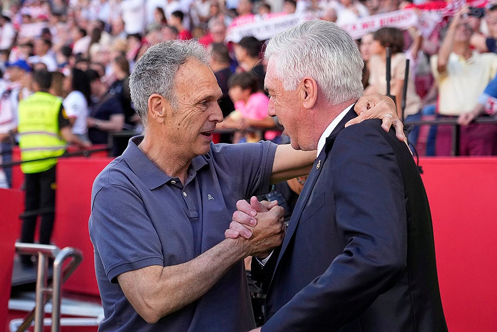 Spanish La Liga soccer match Sevilla vs Real Madrid: Joaquin Caparros & Carlo Ancelotti