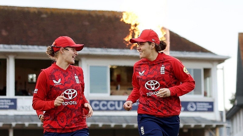 Photo: X | England Cricket : England women's captain Nat Sciver-Brunt with her teammate during the match against the West Indies.