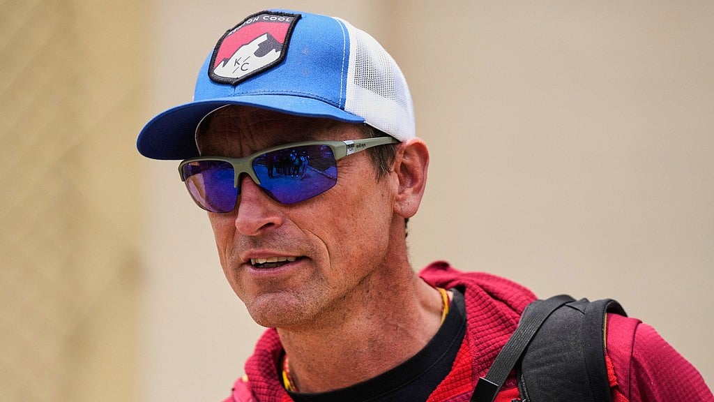 AP/Niranjan Shrestha : British mountaineer Kenton Cool who successfully completed his 19th summit of Mount Everest breaking his own record for the most ascents of the Everest by a non-Sherpa guide arrives at the airport in Kathmandu, Nepal, Tuesday, May 20, 2025.