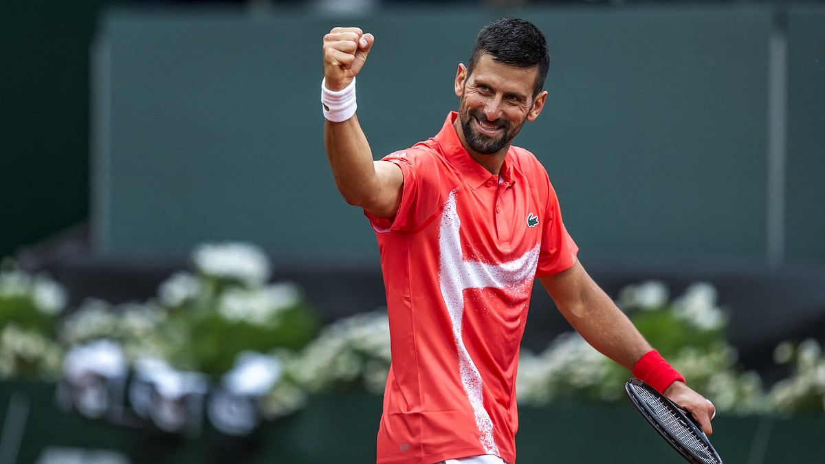File : Novak Djokovic celebrates in the ATP Geneva Open 2025.