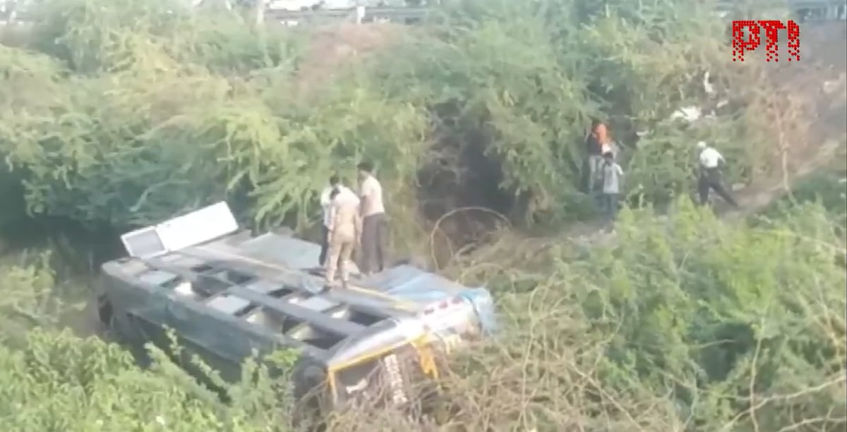 | Screengrab from PTI | : Bus Accident in MP's Bhind