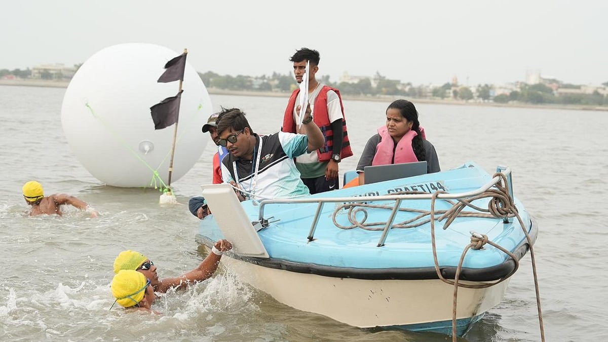 Open beach swimming competition at Khelo India Beach Games 2025. - Special arrangement