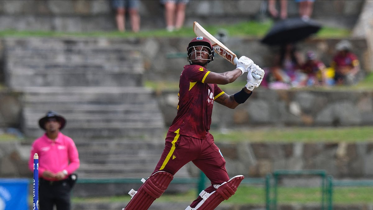Photo: X | ICC : West Indies batter Keacy Carty batting during the third ODI cricket match against Ireland in Dublin.