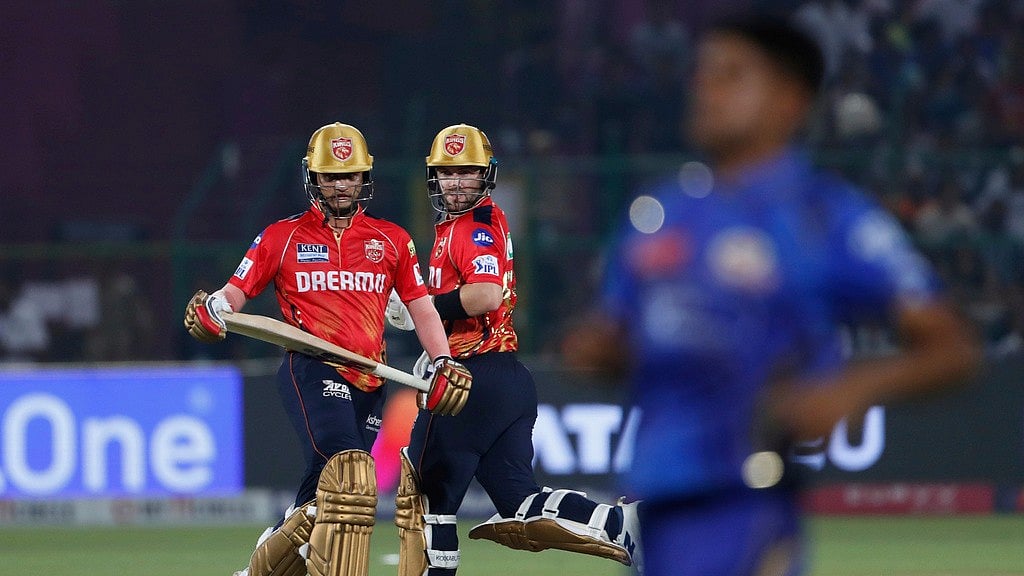 Punjab Kings Priyansh Arya, left, and batting partner Josh Inglis run between the wickets