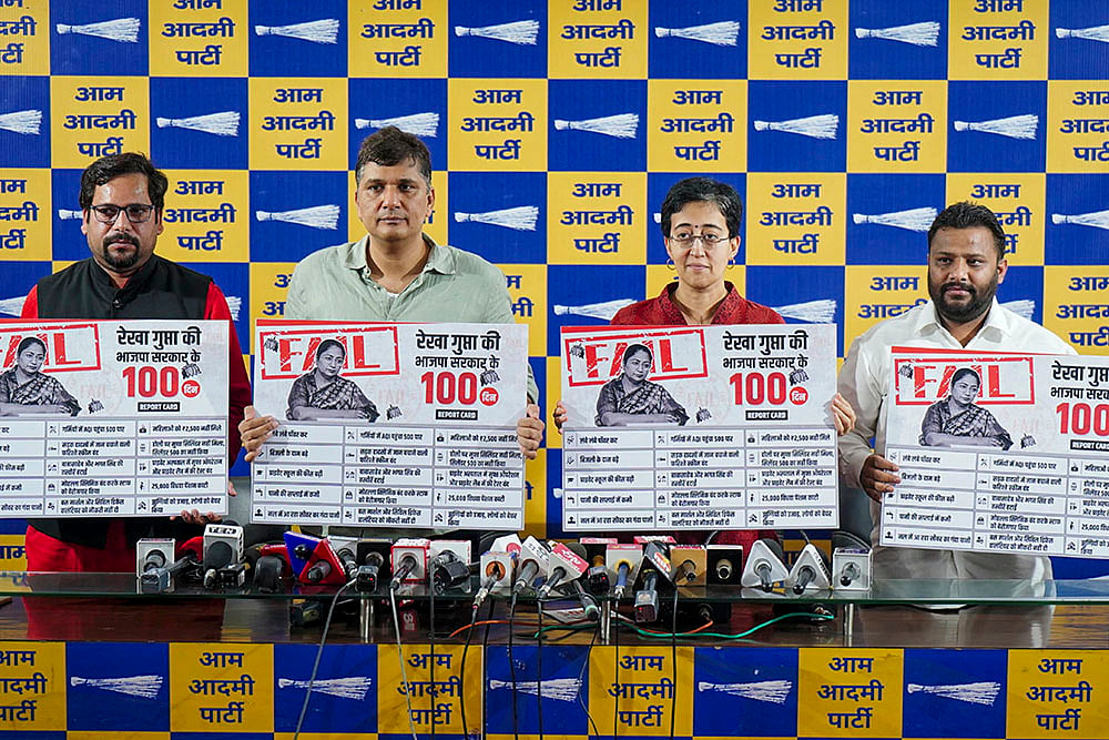 AAP press conference on 100 days of BJP-led Delhi Gov