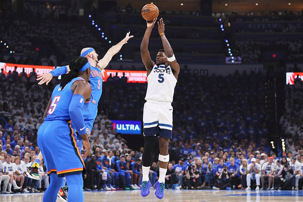 NBA baskeball playoffs Western Conference finals Game 5 Thunder vs Timberwolves_Anthony Edwards