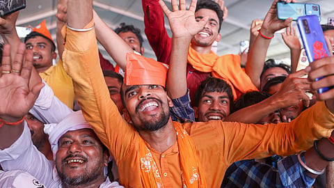 People gather for an election rally in Bihar 