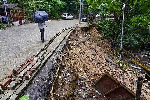 Road washes away after heavy rains in Guwahati
