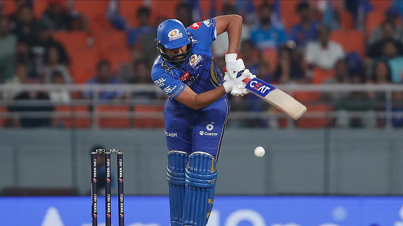 Mumbai Indians Rohit Sharma plays a shot during the IPL 2025. AP